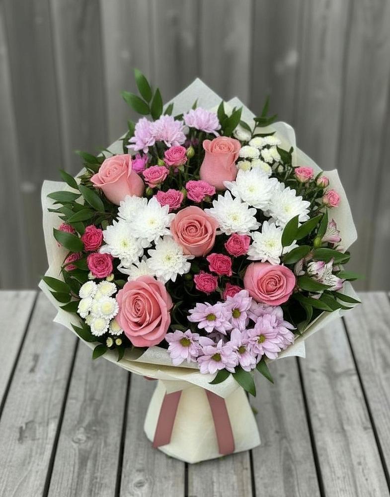 Букет цветов из: Альстромерии, Гвоздики, Розы и Хризантемы в Красной Яруге
