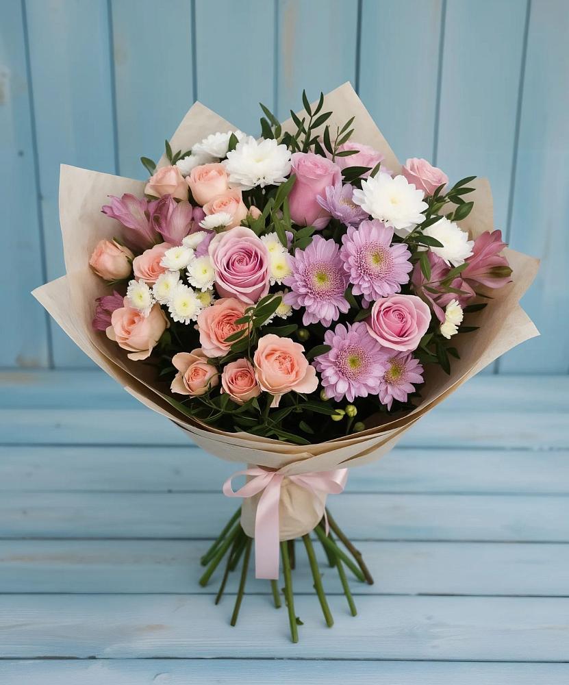 Букет цветов из: Хризантемы, Розы и Альстромерии в Красной Яруге