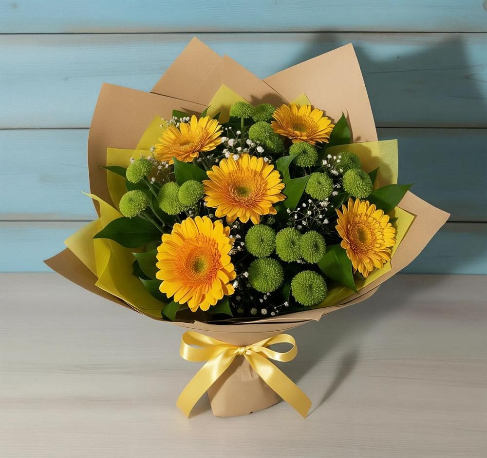 Букет цветов из: Герберы и Хризантемы в Красной Яруге