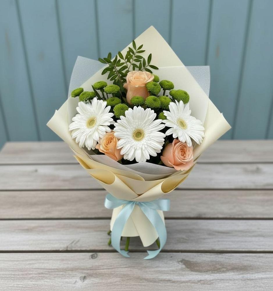 Букет цветов из: Герберы, Розы и Хризантемы в Красной Яруге