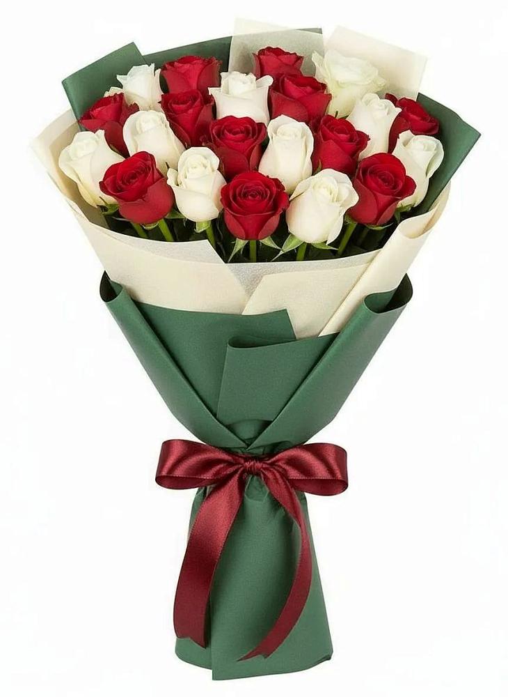 Букет Микс из красных и белых роз в Красной Яруге
