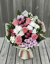 Букет цветов из:  Альстромерии, Гвоздики, Розы и Хризантемы в Красной Яруге