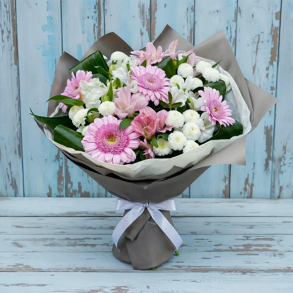 Букет цветов из: Герберы, Альстромерии и Хризантемы в Красной Яруге
